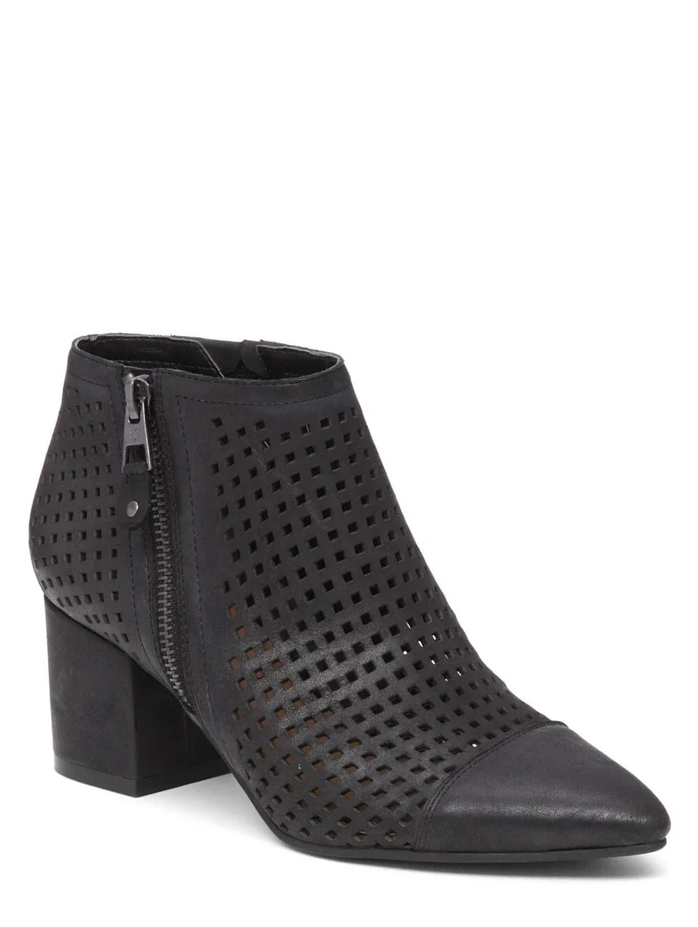 Black Women's Perforated Ankle Bootie - Sleek Zip Closure Size 6M